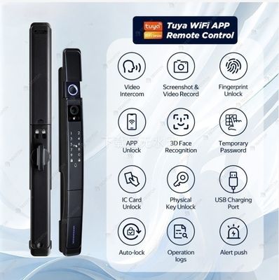 방수 IP 64 와이파이 블랙 3D 얼굴 인식 스마트 문 잠금 카메라 TUYA 앱